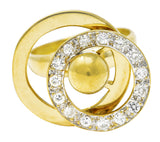 1960's Modernist 0.45 CTW Diamond 14 Karat Yellow Gold Fidget Spinner Ring Wilson's Estate Jewelry