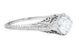 Edwardian 0.77 CTW Diamond Platinum Scrolled Foliate Engagement RingRing - Wilson's Estate Jewelry