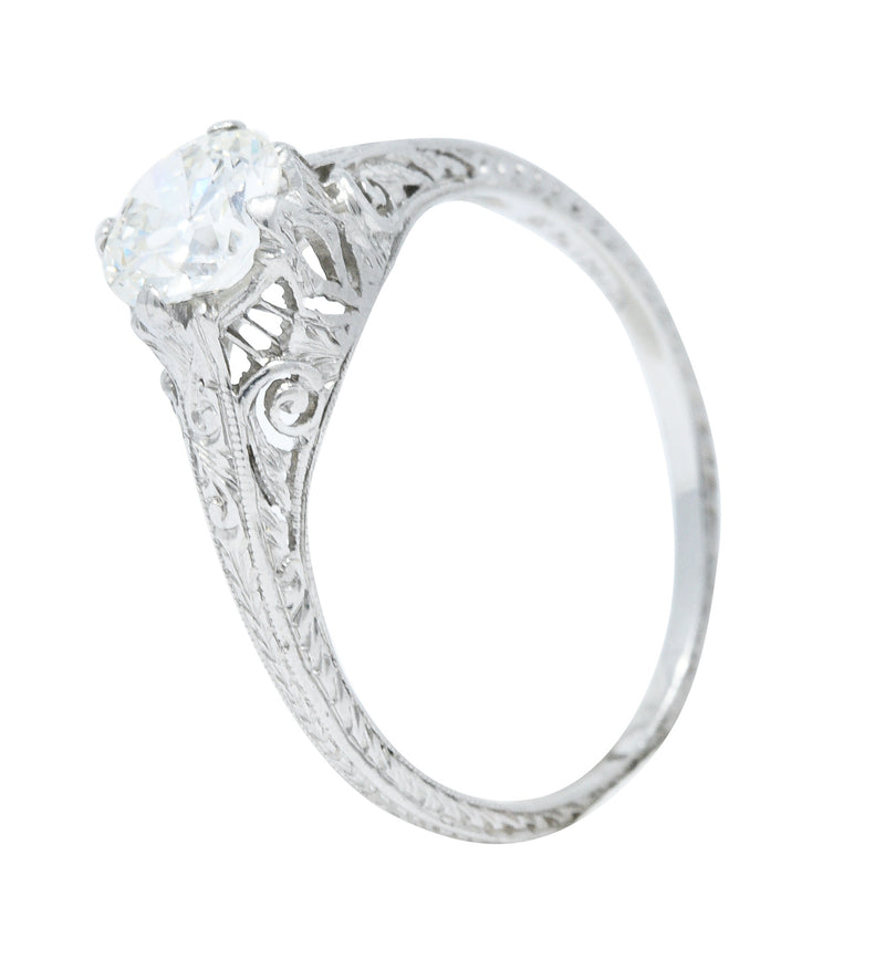 Edwardian 0.77 CTW Diamond Platinum Scrolled Foliate Engagement RingRing - Wilson's Estate Jewelry