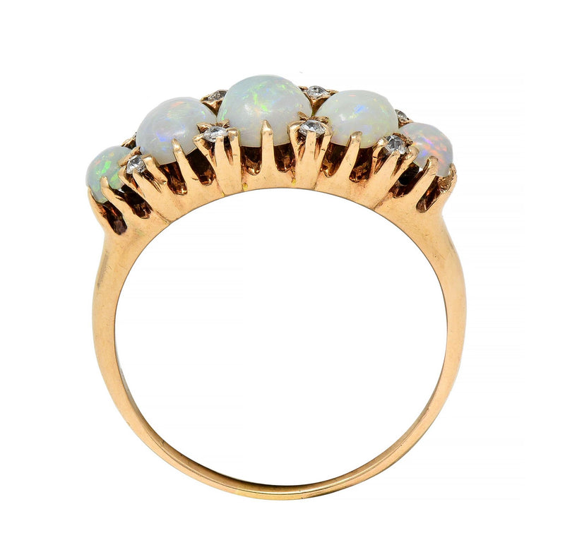 Victorian Opal Diamond 14 Karat Yellow Gold Antique Five Stone Band Ring