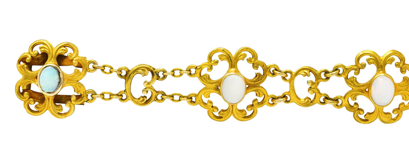 Victorian Opal 14 Karat Gold Scroll Link Bracelet Wilson's Estate Jewelry