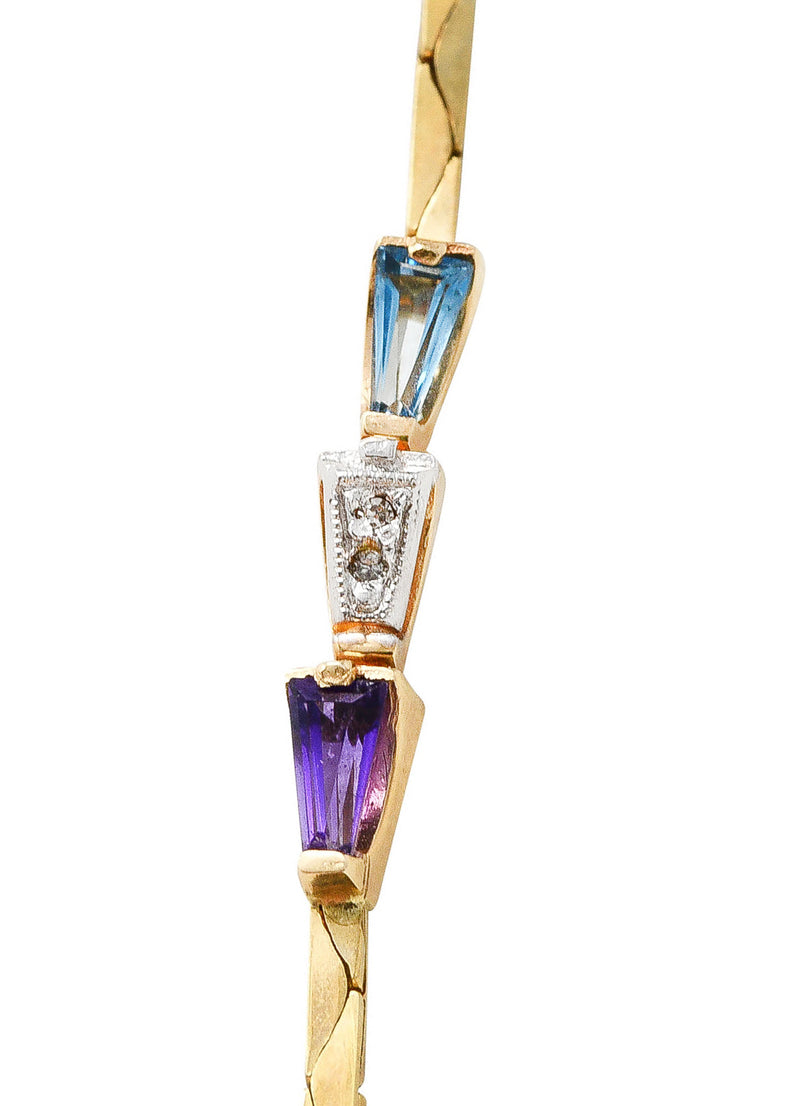 Erté Beauty of The Beast Diamond Amethyst Topaz Onyx Mother-Of-Pearl Platinum 14 Karat Yellow Gold Beauty and the Beast Vintage Pendant Necklace Wilson's Estate Jewelry