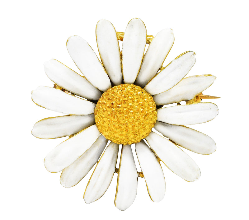 Tiffany & Co. Antique Enamel 18 Karat Yellow Gold Daisy Pendant Brooch Wilson's Estate Jewelry