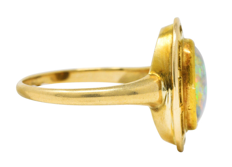 .11111 *# CONFIRM a MEASUREMENT Art Nouveau Opal 14 Karat Yellow Gold Geometric Gemstone Ring Wilson's Estate Jewelry
