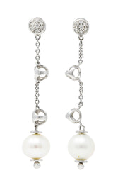 Di Modolo Vintage Diamond Pearl 18 Karat White Gold Triadra Drop Earrings Wilson's Estate Jewelry