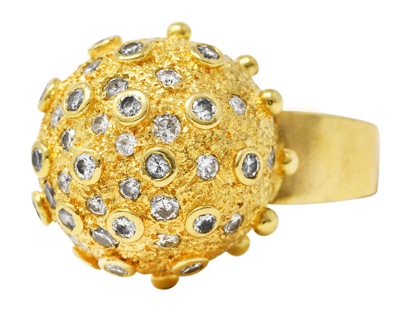 1960's Vintage 1.25 CTW Diamond 18 Karat Yellow Gold Sputnik Bauble Ring Wilson's Estate Jewelry