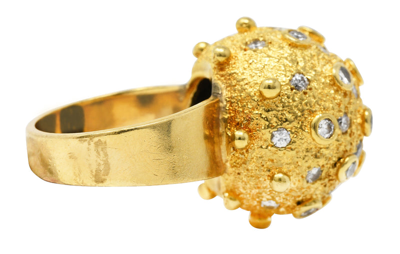 1960's Vintage 1.25 CTW Diamond 18 Karat Yellow Gold Sputnik Bauble Ring Wilson's Estate Jewelry