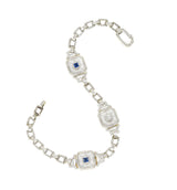 Krementz Art Deco Sapphire Diamond Camphor Glass 14 Karat Two-Tone Gold Bracelet Wilson's Estate Jewelry