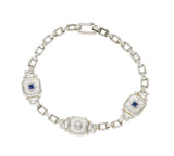Krementz Art Deco Sapphire Diamond Camphor Glass 14 Karat Two-Tone Gold Bracelet Wilson's Estate Jewelry