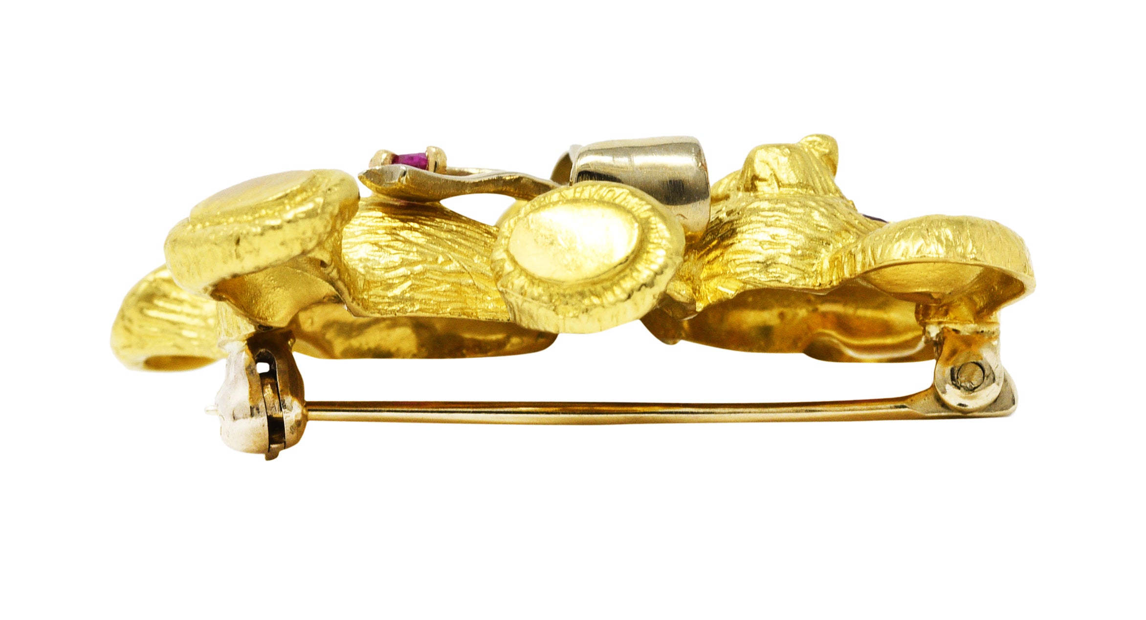 1970's Vintage Ruby 18 Karat Two-Tone Gold Teddy Bear BroochBrooch - Wilson's Estate Jewelry