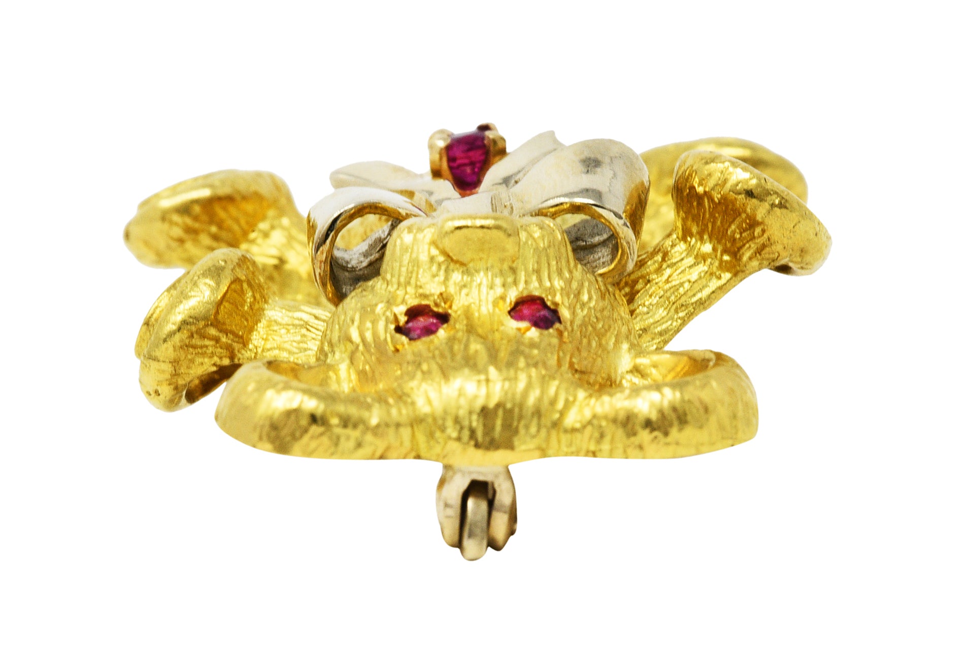 1970's Vintage Ruby 18 Karat Two-Tone Gold Teddy Bear BroochBrooch - Wilson's Estate Jewelry