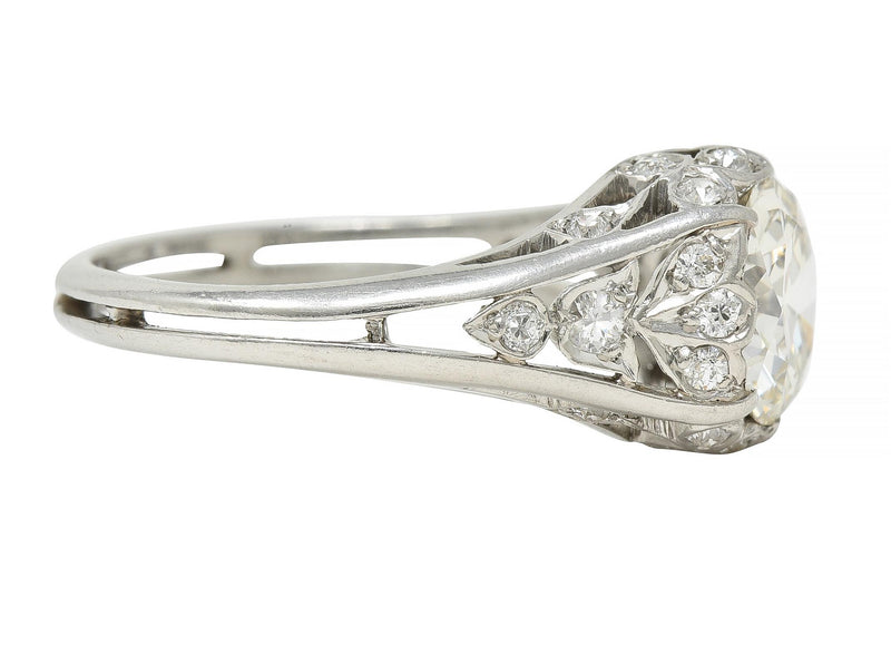 Art Deco 2.05 CTW Old European Cut Diamond Platinum Foliate Engagement Ring