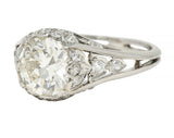 Art Deco 2.05 CTW Old European Cut Diamond Platinum Foliate Engagement Ring
