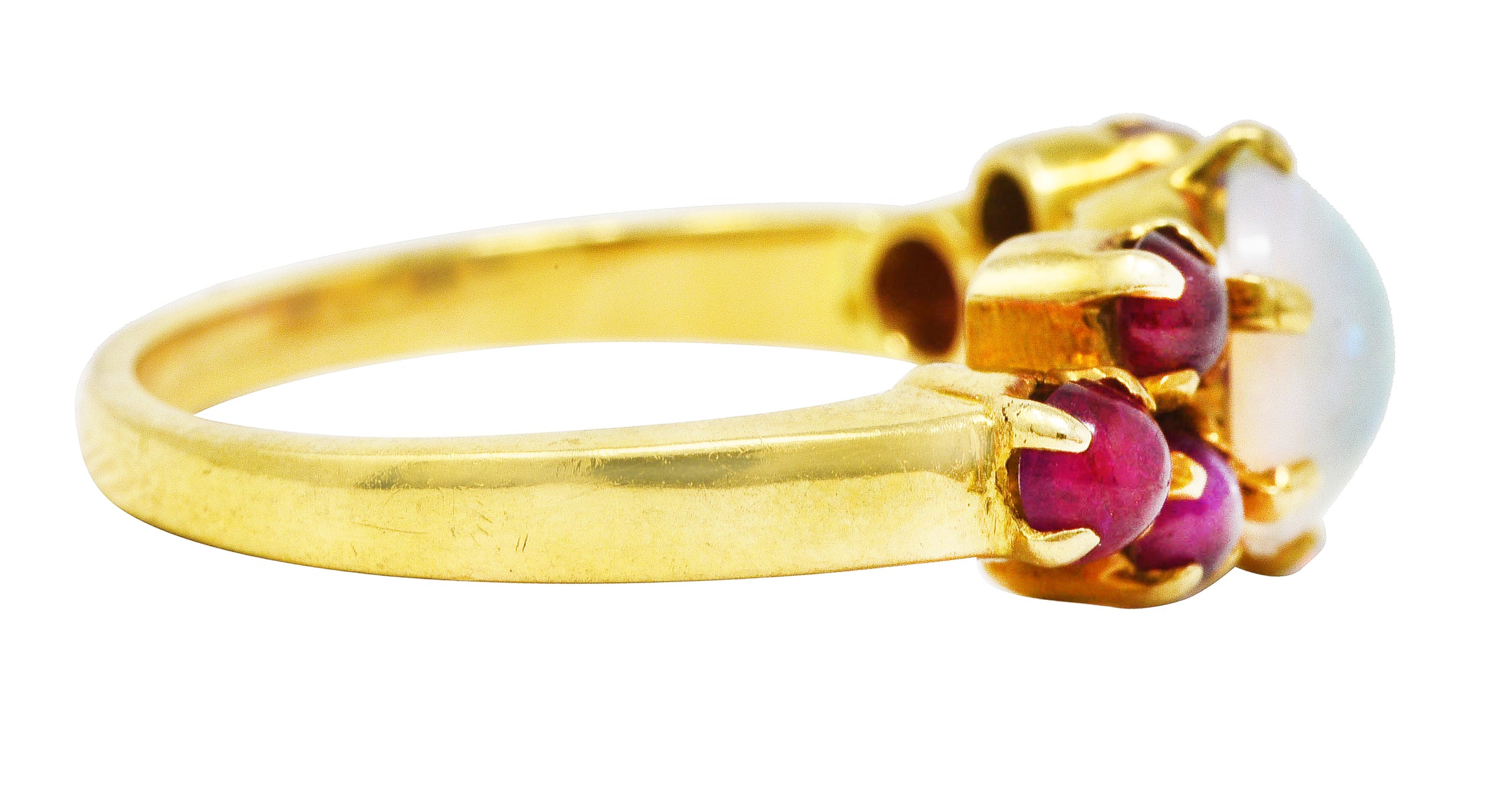 Retro Opal Ruby Cabochon 18 Karat Yellow Gold Gemstone Ring Wilson's Estate Jewelry