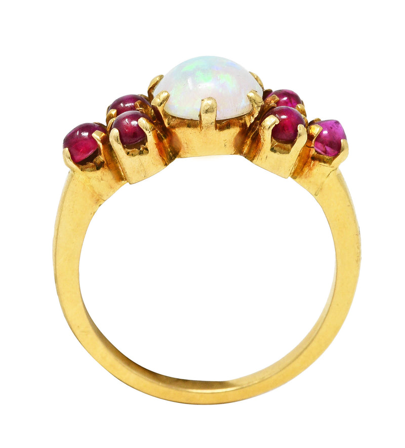 Retro Opal Ruby Cabochon 18 Karat Yellow Gold Gemstone Ring Wilson's Estate Jewelry