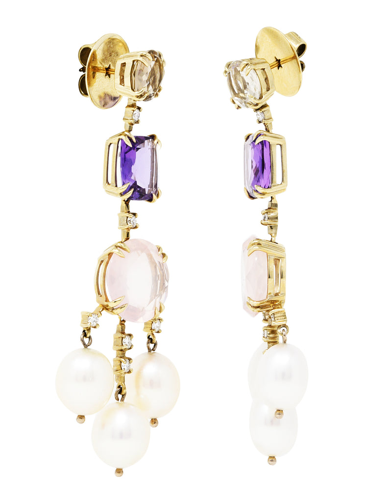 H. Stern Rose Quartz Amethyst Diamond Pearl 18 Karat Yellow Gold Chandelier Earrings Wilson's Estate Jewelry