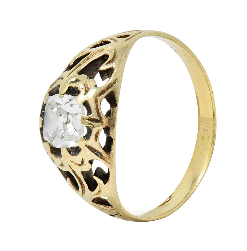 Art Nouveau 0.53 CTW Old Mine Diamond 18 Karat Gold Belcher Engagement Ring