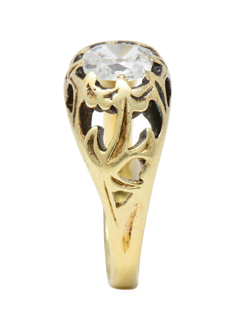 Art Nouveau 0.53 CTW Old Mine Diamond 18 Karat Gold Belcher Engagement Ring
