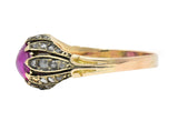 Victorian Cabochon Ruby Diamond 14 Karat Yellow Gold Foliate Antique Ring