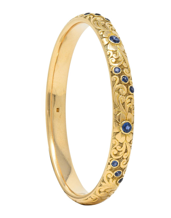 Tiffany & Co. Victorian Antique Sapphire 14 Karat Gold Floral Bangle Bracelet