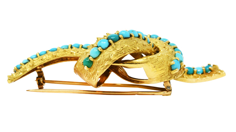 1960's French Vintage Turquoise 18 Karat Gold Knot BroochBrooch - Wilson's Estate Jewelry