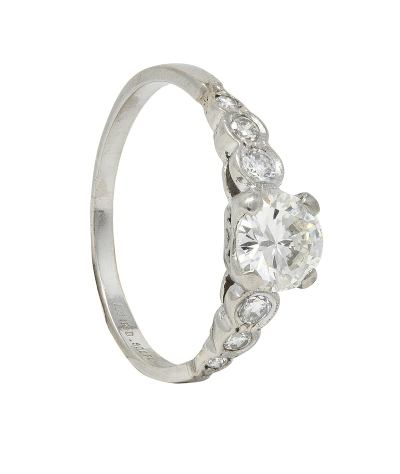 Mid-Century 0.94 CTW Diamond Platinum Seven Stone Vintage Engagement Ring