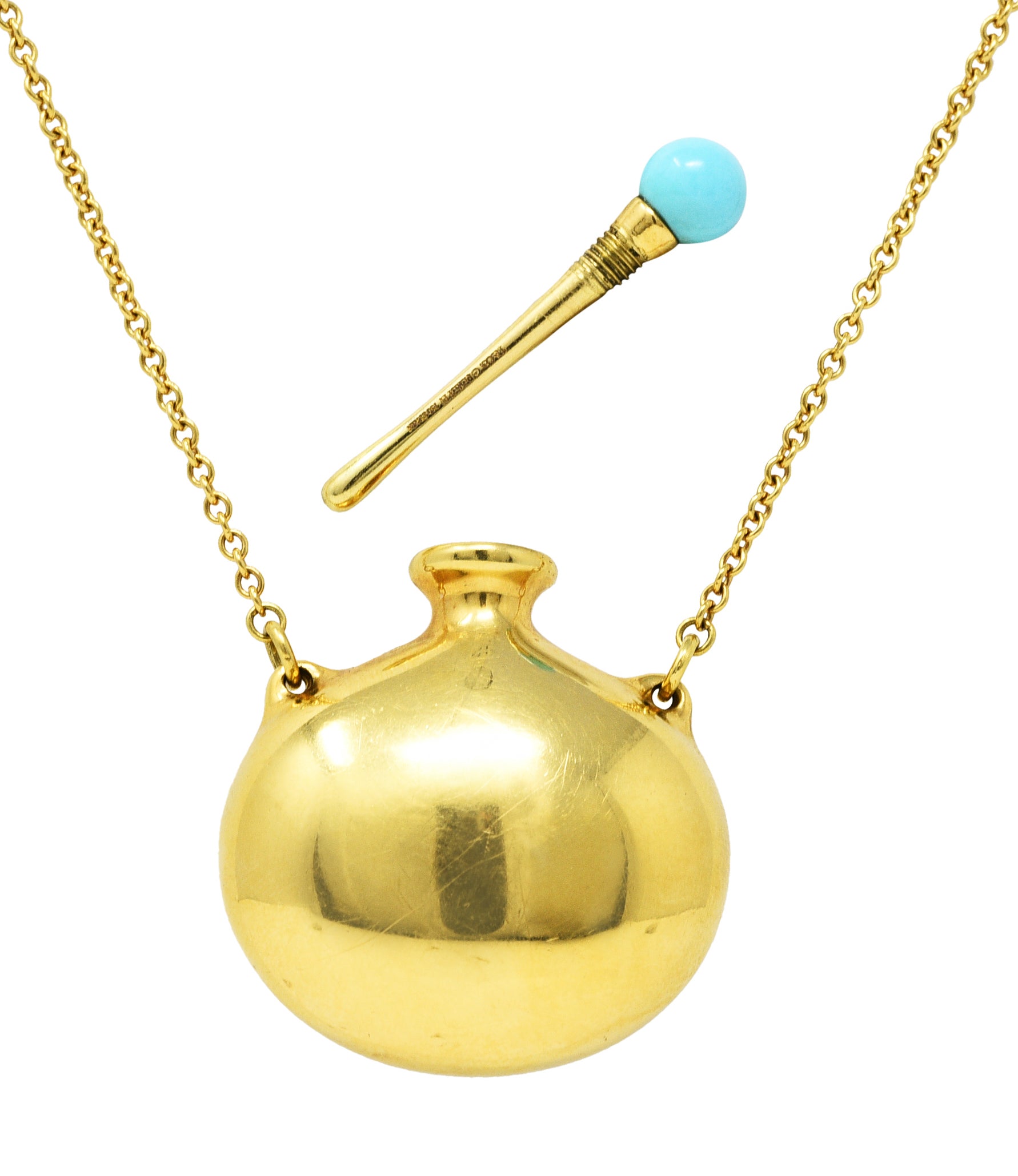 Elsa Peretti Tiffany & Co. Turquoise 18 Karat Gold Bottle NecklaceNecklace - Wilson's Estate Jewelry