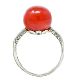French 1920's Art Deco Carved Coral 18 Karat White Gold Ball RingRing - Wilson's Estate Jewelry