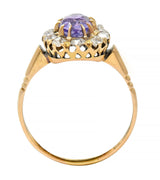 Victorian 1.78 CTW No Heat Ceylon Purple Sapphire 18 Karat Yellow Gold Halo Ring