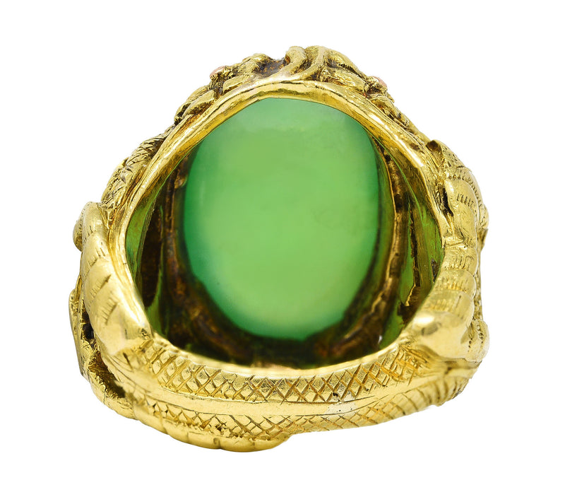 Art Nouveau Jadeite Jade Ruby 18 Karat Yellow Gold Dragon Antique Ring GIA Wilson's Estate Jewelry
