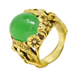 Art Nouveau Jadeite Jade Ruby 18 Karat Yellow Gold Dragon Antique Ring GIA Wilson's Estate Jewelry