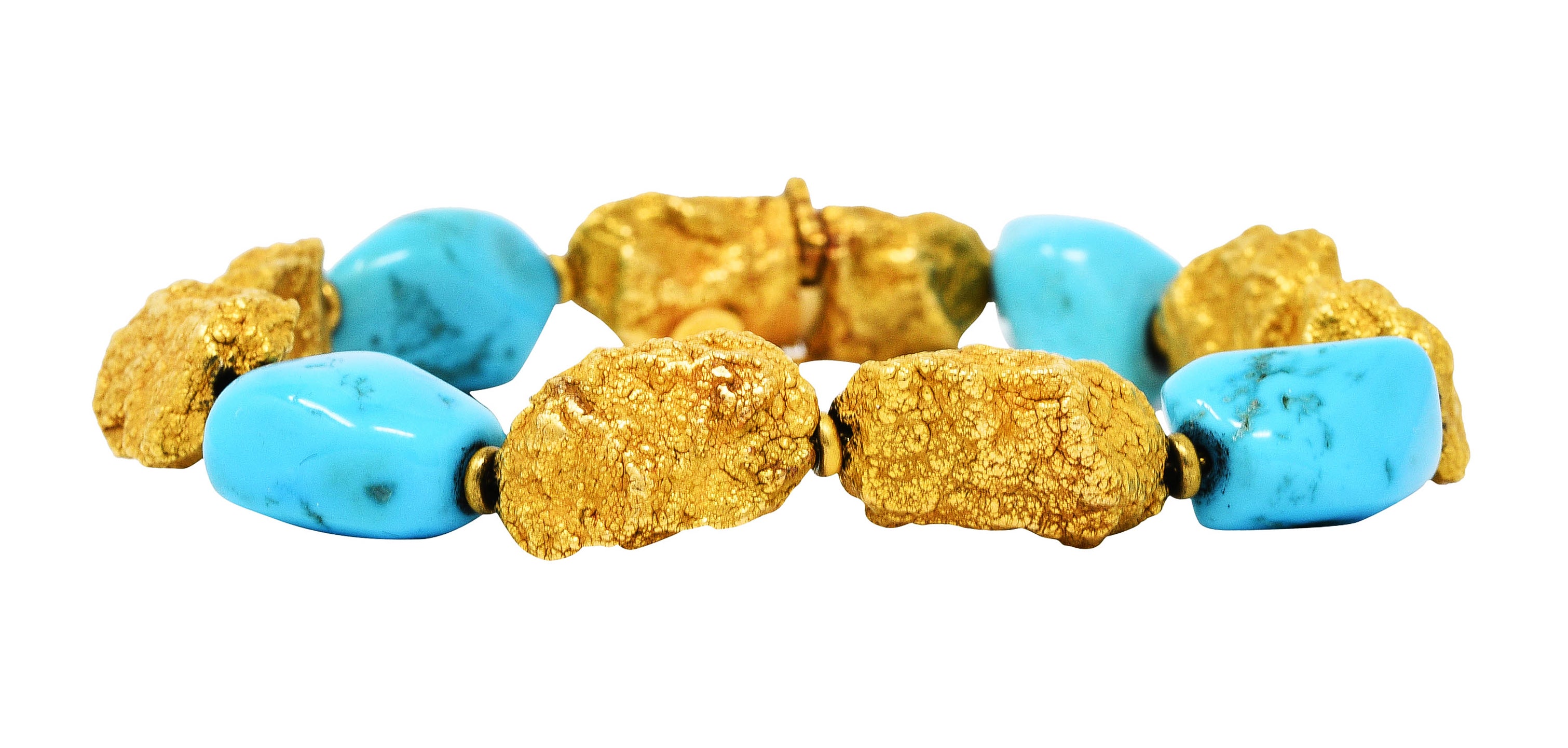 Roberto Coin Turquoise 18 Karat Gold Italian Nugget Bead Braceletbracelet - Wilson's Estate Jewelry