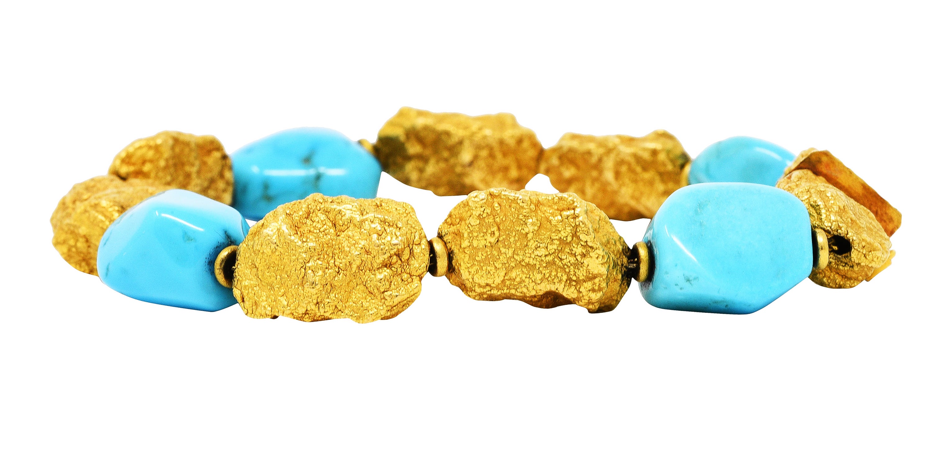 Roberto Coin Turquoise 18 Karat Gold Italian Nugget Bead Braceletbracelet - Wilson's Estate Jewelry