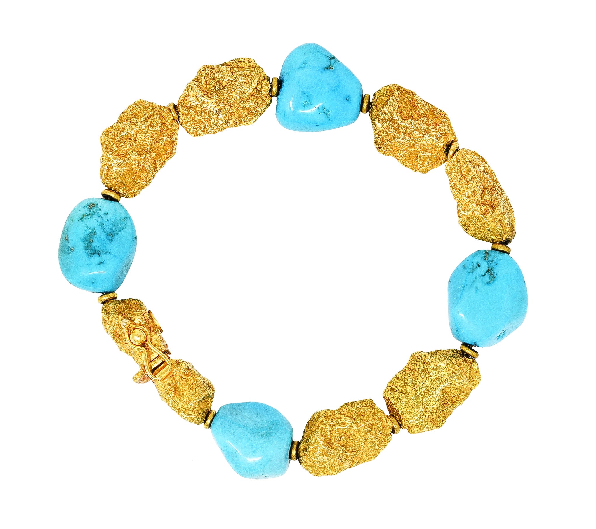 Roberto Coin Turquoise 18 Karat Gold Italian Nugget Bead Braceletbracelet - Wilson's Estate Jewelry