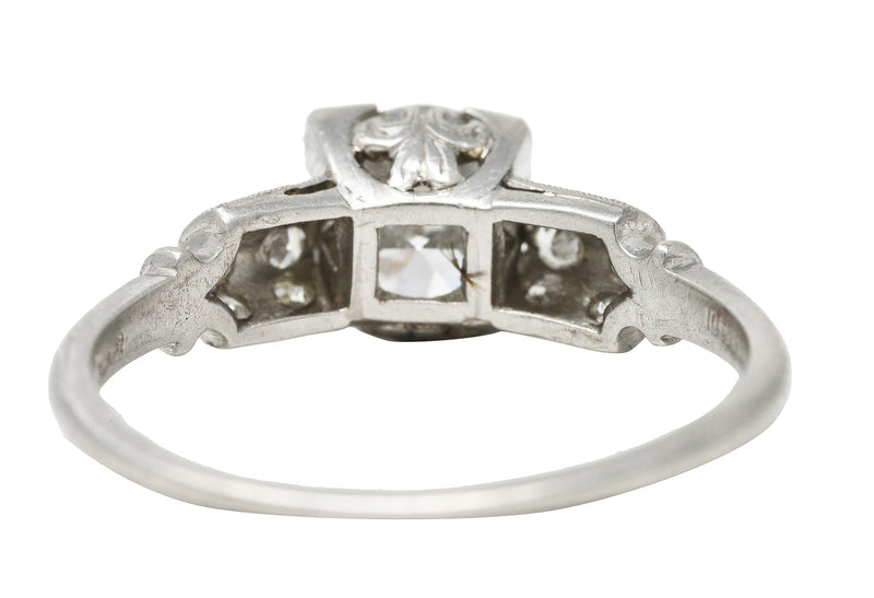 Art Deco 1935 1.11 CTW Old European Cut Diamond Platinum Foliate Engagement Ring Wilson's Estate Jewelry