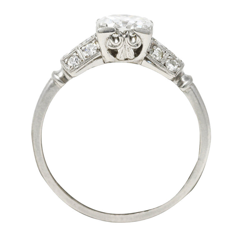 Art Deco 1935 1.11 CTW Old European Cut Diamond Platinum Foliate Engagement Ring Wilson's Estate Jewelry