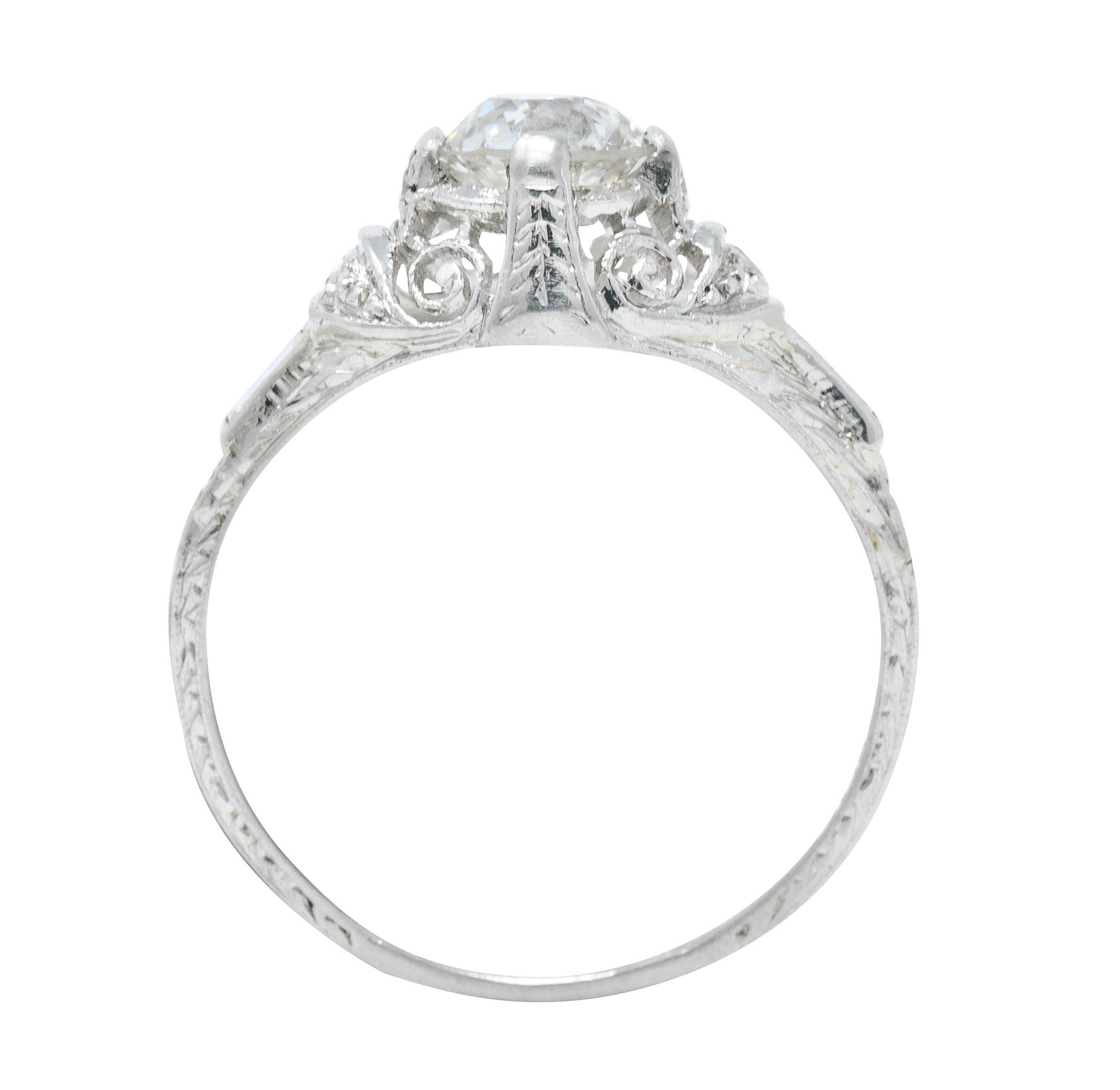 Art Deco 1.09 CTW Diamond Platinum Scrolled Volute Engagement Ring GIARing - Wilson's Estate Jewelry