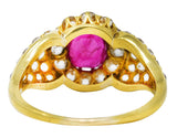 Late Victorian 2.35 CTW Ruby Diamond 18 Karat Yellow Gold Cluster Ring Wilson's Estate Jewelry