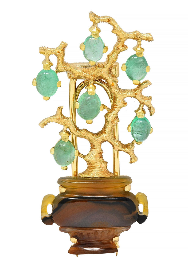 Buccellati Vintage Emerald Agate 18 Karat Yellow Gold Giardinetti Tree Brooch