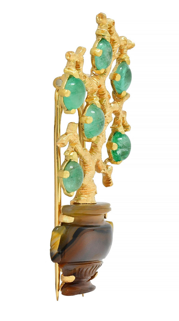 Buccellati Vintage Emerald Agate 18 Karat Yellow Gold Giardinetti Tree Brooch