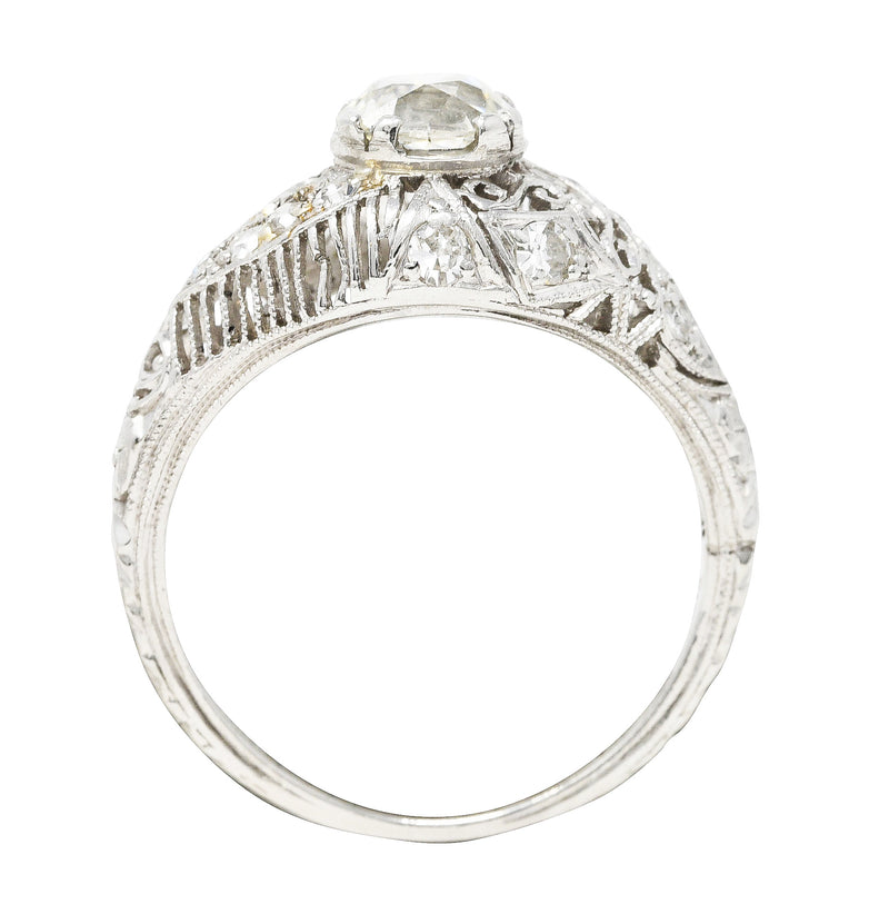 Edwardian 1.25 CTW Old Mine Diamond Platinum Scrolled Filigree Engagement Ring GIA Wilson's Estate Jewelry
