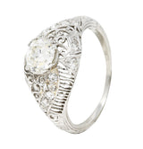 Edwardian 1.25 CTW Old Mine Diamond Platinum Scrolled Filigree Engagement Ring GIA Wilson's Estate Jewelry
