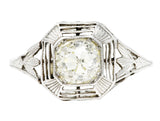 Art Deco 0.80 CTW Old Mine Diamond Platinum Foliate Engagement Ring Wilson's Estate Jewelry