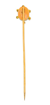 1880's Victorian Moonstone Diamond 18 Karat Yellow Gold Baby Stickpin Wilson's Estate Jewelry