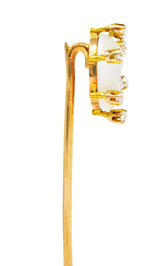 1880's Victorian Moonstone Diamond 18 Karat Yellow Gold Baby Stickpin Wilson's Estate Jewelry