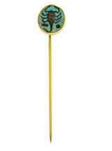 Victorian Egyptian Revival Carved Turquoise 18 Karat Yellow Gold Scorpion Intaglio Antique Stickpin Wilson's Estate Jewelry