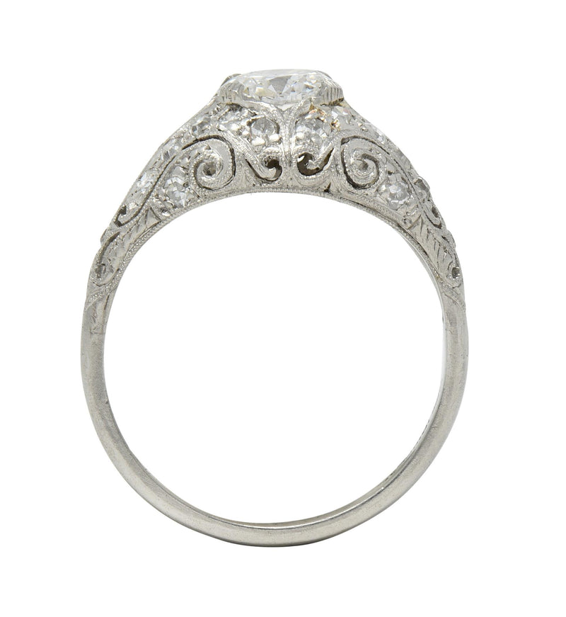 Art Deco 1.22 CTW European Diamond Platinum Scrolling Bombé Engagement Ring