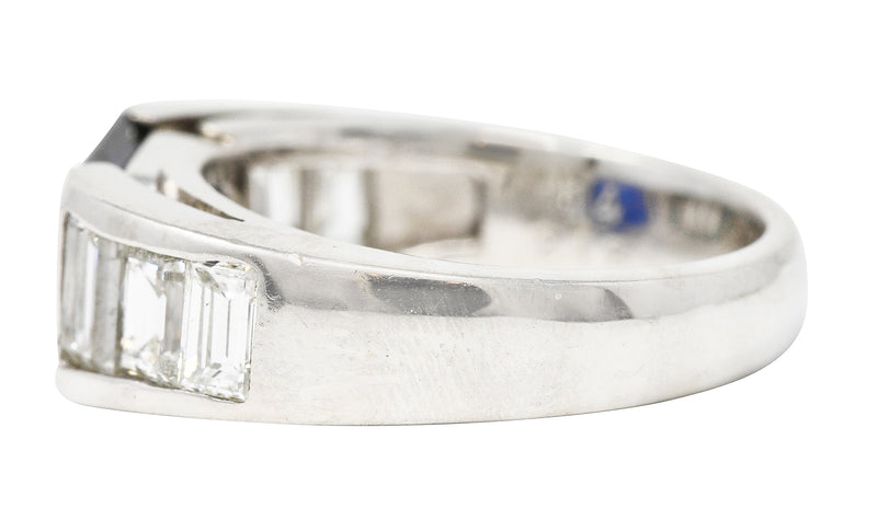 Contemporary 3.32 CTW Sapphire Diamond Platinum Unisex Band Ring Wilson's Estate Jewelry