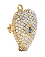 Riker Brothers Victorian Sapphire Diamond 14 Karat Gold Heart Pendant Brooch