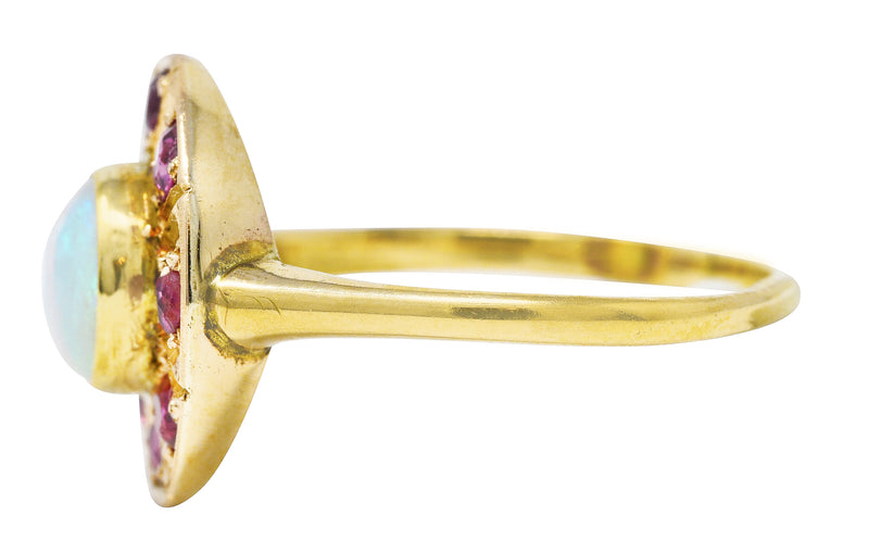 .11111 SH 1890's Late Victorian Opal Ruby 18 Karat Gold Cluster Ring Wilson's Estate Jewelry